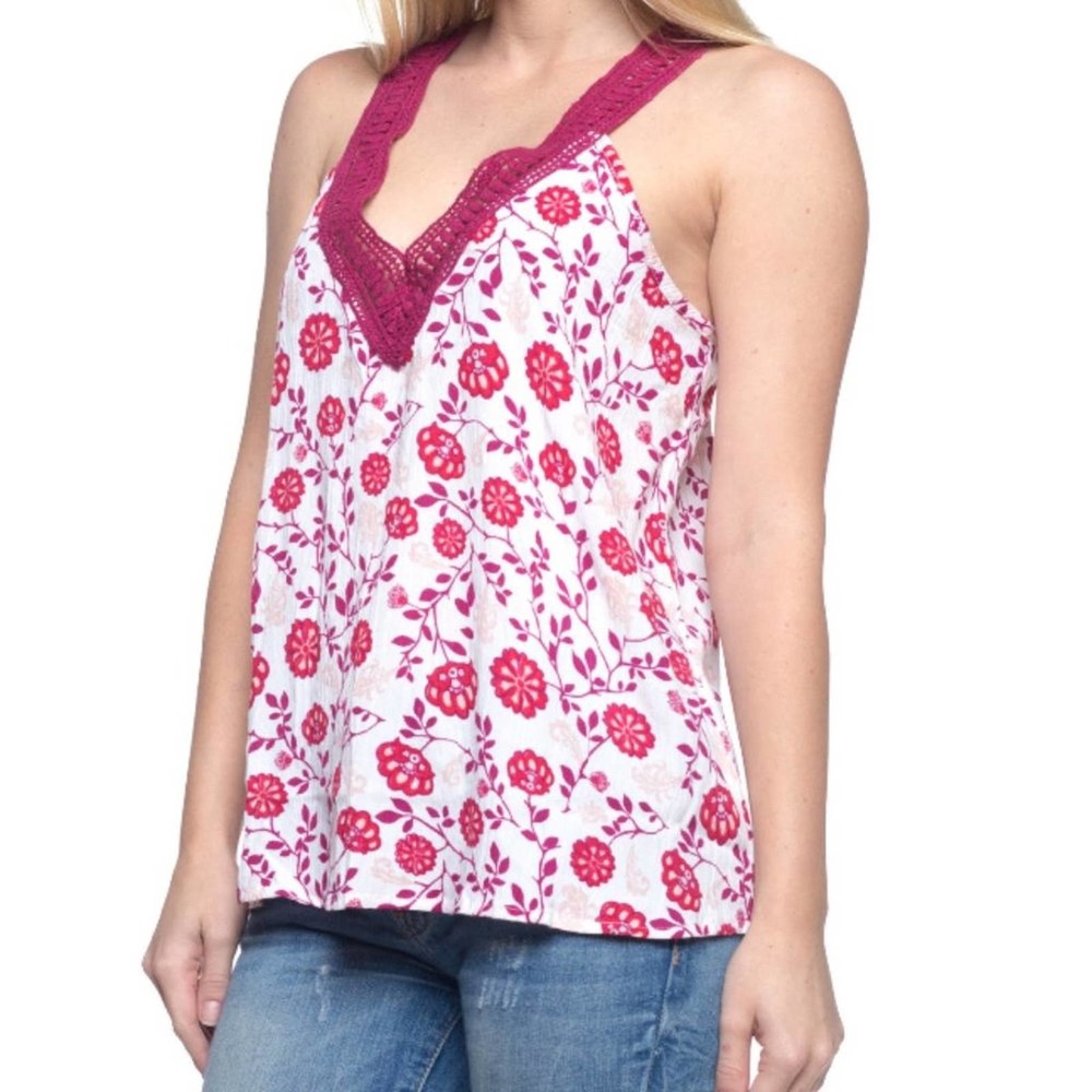 Floral Tank with Crochet V Neck - Picture 7 of 8